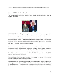 Obama: NAFTA Not So Bad After All the Democratic Nominee, in an Interview with Fortune, Says He Wants Free Trade "To Work for All People."