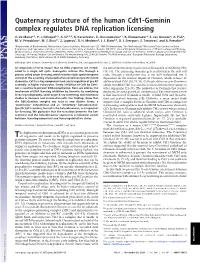 Quaternary Structure of the Human Cdt1-Geminin Complex Regulates DNA Replication Licensing