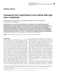 Transparent Ionic Liquid-Phenol Resin Hybrids with High Ionic Conductivity
