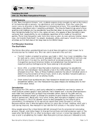 Teaching the Unit Unit 16: the New Hampshire Primary