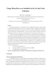 Chang, Hsien-Pien As an Autodidact in the Art and Crafts of Bamboo