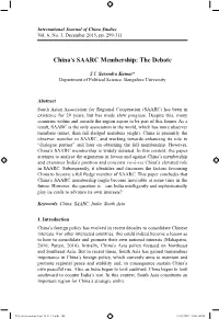 China's SAARC Membership: the Debate