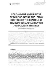 POLE and UKRAINIAN in the SERVICE of SAVING the LEMKO HERITAGE by the EXAMPLE of the REINFUSS and TARNOVYCH JOURNALISTIC WRITINGS Delfina Ertanowska1