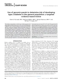 Use of Genomic Panels to Determine Risk of Developing Type 2 Diabetes in the General Population: a Targeted Evidence-Based Review
