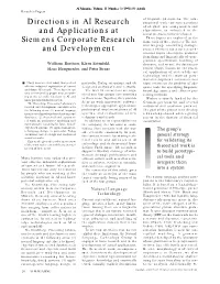 Directions in AI Research and Applications at Siemens Corporate