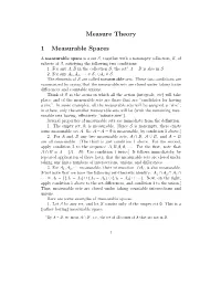 Measure Theory 1 Measurable Spaces