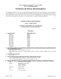 Notices of Final Rulemaking NOTICES of FINAL RULEMAKING