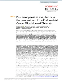 Postmenopause As a Key Factor in the Composition of the Endometrial Cancer Microbiome (Ecbiome) Dana M