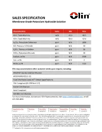 SALES SPECIFICATION Membrane Grade Potassium Hydroxide Solution