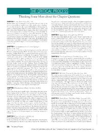 THE CRITICAL PROCESS Thinking Some More About the Chapter Questions