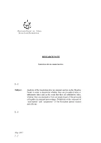 Analysis of the Limitation Rules in Criminal Matters in the Member States in Order to Determine