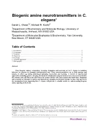 Biogenic Amine Neurotransmitters in C. Elegans* Daniel L