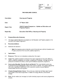 Item 7. 2020/21 Capital Programme – Update on Education and Property Projects