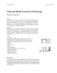 Classical Math Fractals in Postscript Fractal Geometry I