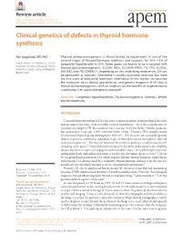Clinical Genetics of Defects in Thyroid Hormone Synthesis