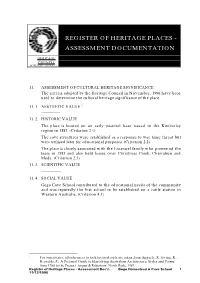 Register of Heritage Places - Assessment Documentation