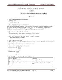 Rf & Microwave Engineering Unit Iii Active and Passive