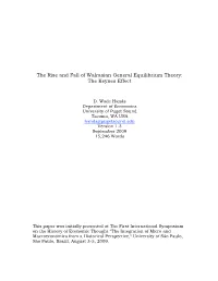 The Rise and Fall of Walrasian General Equilibrium Theory: the Keynes Effect