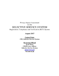 Privacy Impact Assessment for the SELECTIVE SERVICE SYSTEM Registration, Compliance and Verification (RCV) System