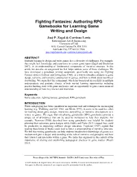 Authoring RPG Gamebooks for Learning Game Writing and Design José P