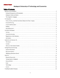Budapest University of Technology and Economics Table of Contents Getting to Know Budapest