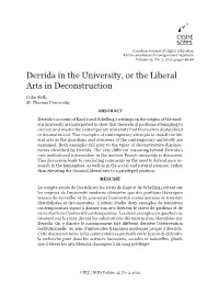 Derrida in the University, Or the Liberal Arts in Deconstruction / C