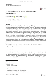 An Adaptive Heuristic for Feature Selection Based on Complementarity