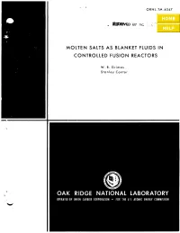 Molten Salts As Blanket Fluids in Controlled Fusion Reactors [Disc 6]