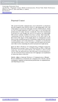 Perpetual Contact: Mobile Communication, Private Talk, Public Performance Edited by James E