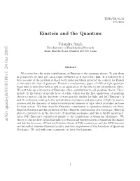 Arxiv:Quant-Ph/0510180V1 24 Oct 2005 Einstein and the Quantum