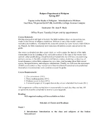 Rutgers Department of Religion Spring 2017 Topics in the Study Of