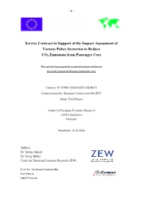 Service Contract in Support of the Impact Assessment of Various Policy Scenarios to Reduce
