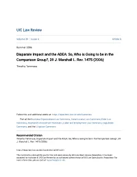 Disparate Impact and the ADEA: So, Who Is Going to Be in the Comparison Group?, 39 J