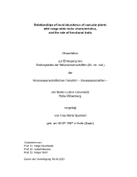 Relationships of Local Abundance of Vascular Plants with Range-Wide Niche Characteristics, and the Role of Functional Traits D