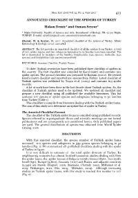 Annotated Checklist of the Spiders of Turkey