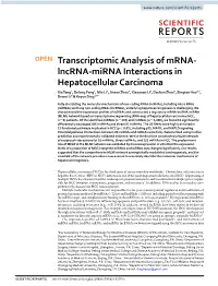 Transcriptomic Analysis of Mrna-Lncrna-Mirna Interactions
