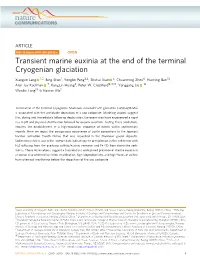 Transient Marine Euxinia at the End of the Terminal Cryogenian Glaciation