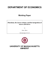 Pluralism, the Lucas Critique, and the Integration of Macro and Micro