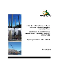 Public Consultation Summary Report Vancouver Fraser Port Authority Construction Phase WESTRIDGE MARINE TERMINAL UPGRADE and EXPA