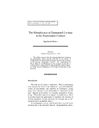 The Metaphysics of Emmanuel Levinas in the Postmodern Context