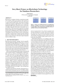 Very Short Primer on Blockchain Technology for Database
