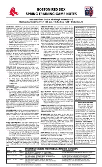 Boston Red Sox Spring Training Game Notes