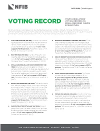 Voting Record on Voting Record Small Business Issues 2018 Edition