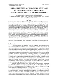Optimasi Keuntungan Produksi Kemplang Panggang Menggunakan Linear Programming Melalui Metode Simpleks