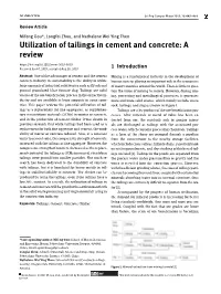 Utilization of Tailings in Cement and Concrete: a Review Received Jun 07, 2019; Accepted Aug 20, 2019 1 Introduction