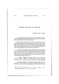 Turkey and the Oic: 1984-1992