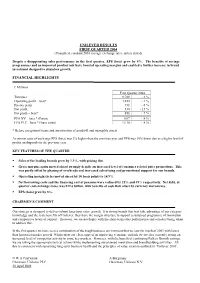 UNILEVER RESULTS FIRST QUARTER 2004 (Unaudited, Constant 2003 Average Exchange Rates, Unless Stated)