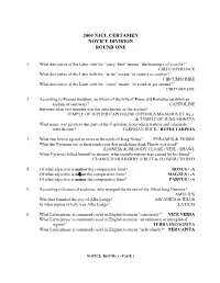 2004 Njcl Certamen Novice Division Round One