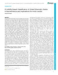 A Mobility-Based Classification of Closed Kinematic Chains in Biomechanics and Implications for Motor Control Aaron M