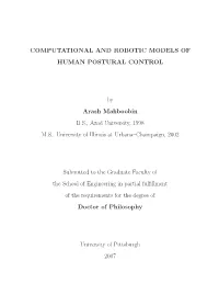 Computational and Robotic Models of Human Postural Control